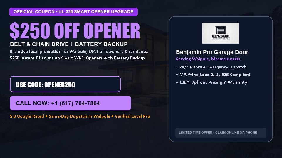 Benjamin Pro Garage Door $250 OFF Premium LiftMaster Opener Installation in Walpole, MA