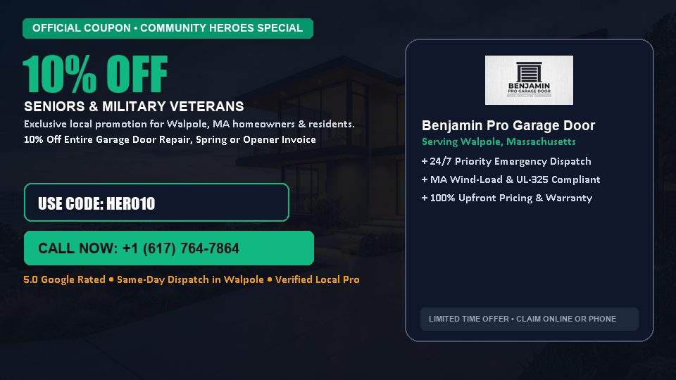 Benjamin Pro Garage Door 10% OFF Seniors & Military Veterans in Walpole, MA